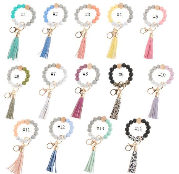 

dhl ship silicone beaded bangle keychain with tassel for women party favor wristlet key ring bracelet