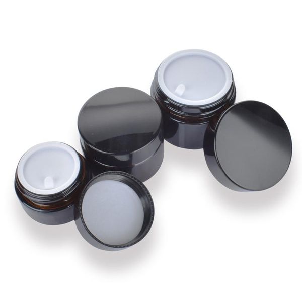 

storage bottles & jars 10pc black pe cap/lid amber glass jar/ bottle face/hand cream mask lotion gel powder pots refill container cosmetic s