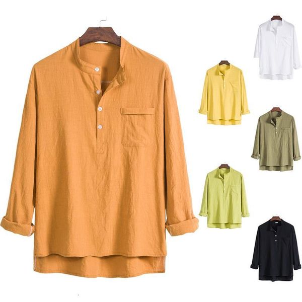 

Men's Casual Shirts Autumn Stand Collar Cotton Large Shirt QHK6, White;black