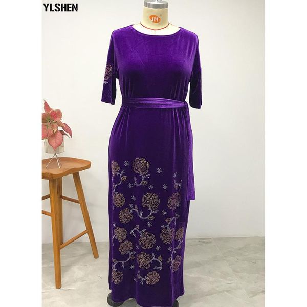 

plus size clothing winter velvet dress dashiki drilling african dresses for women party half sleeve casual robe femme ethnic, Red