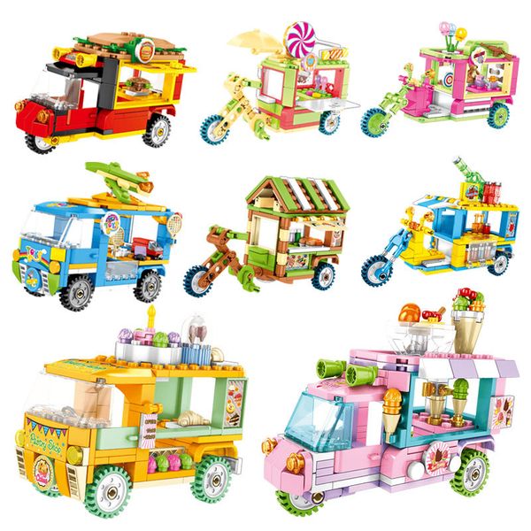 

mini street view building block toys for children ice cream burger car tricycle diy creative small bricks educational toys gifts