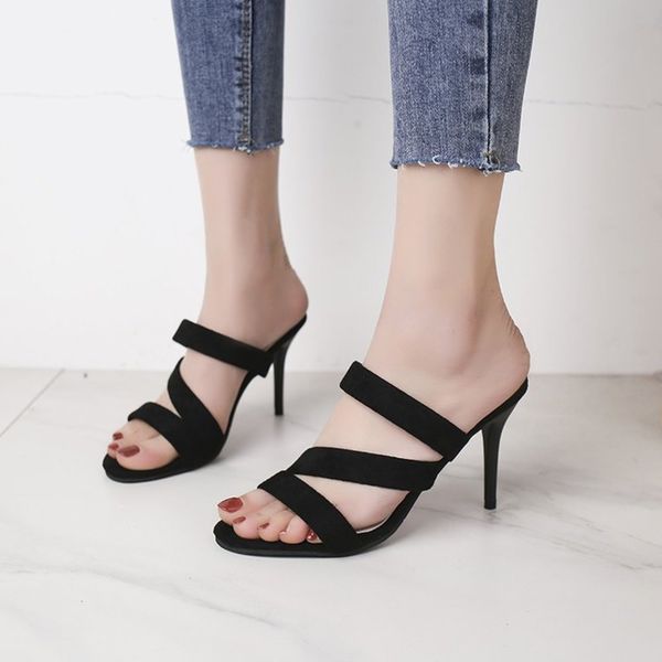 

summer high-heeled stiletto flip flops sandal women large, Black