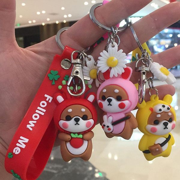 

keychains 2021 keychain girl boy couple cross dressing shiba inu dog cute car pendant doll machine student schoolbag keyring, Silver