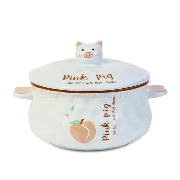 

bowls kawaii large ceramic instant noodles bowl with cover cute pig pattern rice soup container home kitchen tableware