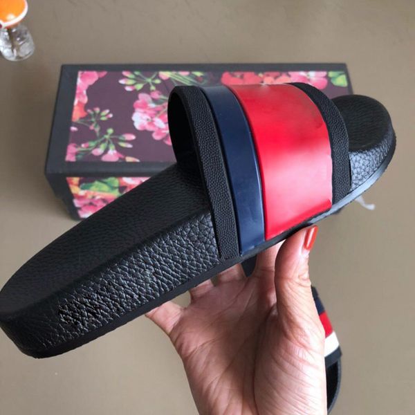 

2021 summer men women slippers flat platform sandals rubber slide floral brocade gear bottoms flip flops striped beach causal sl, Black