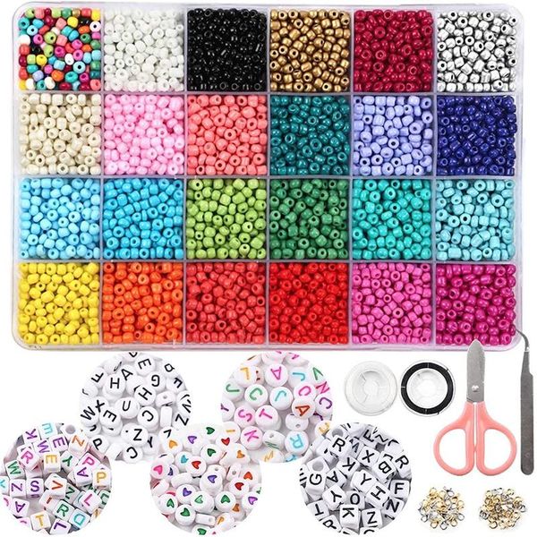 

other diy bracelet kit with 4mm glass seed beads letter pink scissors tweezers string