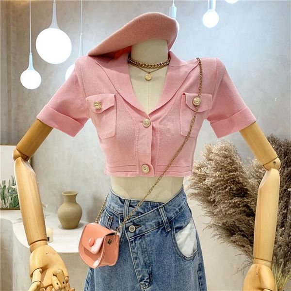 

women's knits & tees clothing summer 2021 fashion temperament short knitted cardigan slim sleeve top, White