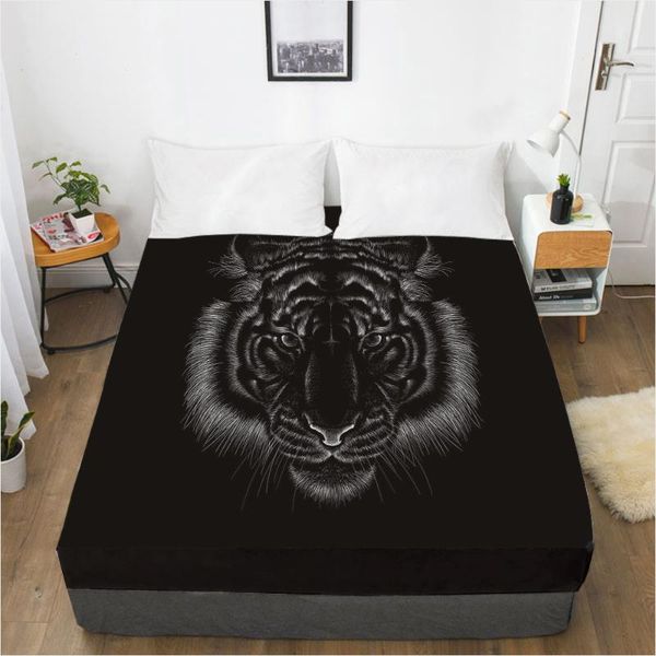 

sheets & sets 3d printed black and white tiger soft fitted sheet with elastic band solid bed cover-wrinkle abrasion resistant