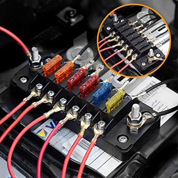 6-Wege-12-V-Flachsicherungen blockieren 6-Kreis-ATC/ATO-Sicherungskastenhalter mit LED-Anzeige, wasserdichte Schutzabdeckung