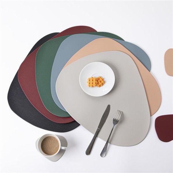 

mats & pads grey pu leather placemats for table waterproof non-slip mat set cup wine tableware pad napkin kitchen