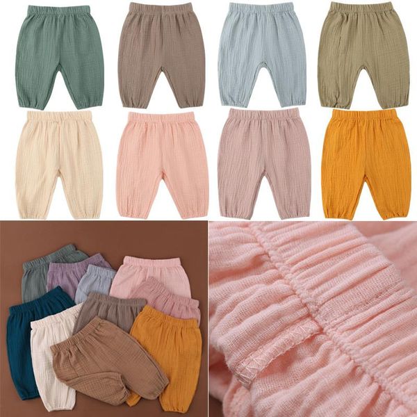 

trousers 2021 summer toddler kids baby cotton bloomers solid color casual wrinkle pants loose long for boys girls, Blue