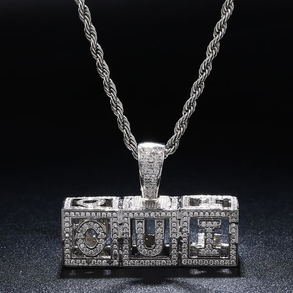 A-Z 0-9 Nome Personalizado Quadrado Cubo Letras Ocas Pingente Colar Corrente Ouro Prata Zircão Cúbico Homens Mulheres Jóias HipHop