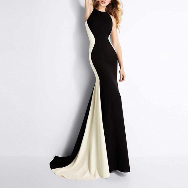 

casual dresses 2021 elegant banquet evening prom party dress women color matching slim annual sleeveless mermaid wedding, Black;gray