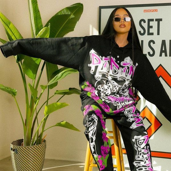 

chocomist two piece fashion womens pants highstreet graffiti print set h8010, White