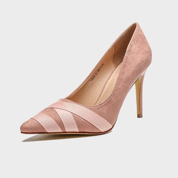 

dress shoes spring cross straps korean style high heels shallow mouth pointed super heel women's fashionable thin ribbon, Black