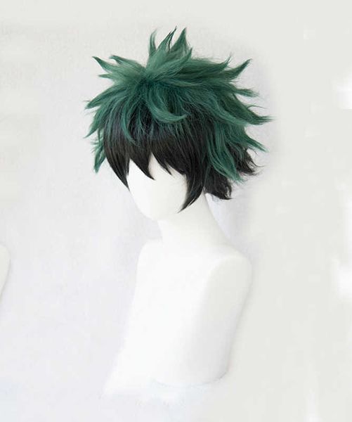 My Hero Academia Boku no Hiro Akademia Izuku Midoriya Kurze grüne schwarze Ombre hitzebeständige Cosplay-Perücke + Track Cap Y0913