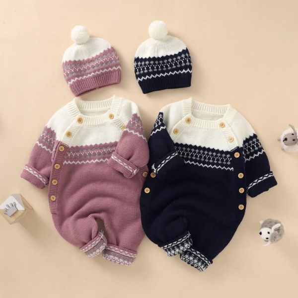 

jumpsuits bobora born baby winter outfit knitted sweater romper infant boy girl hooded jumpsuit warm clothes set, Blue