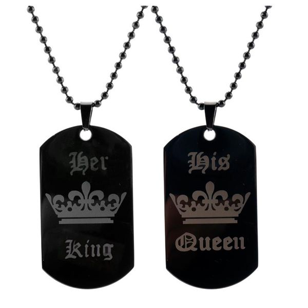 

chains his queen her king couples necklace stainless steel pendants necklaces lover jewelry beads chain choker valentine's day gift, Silver