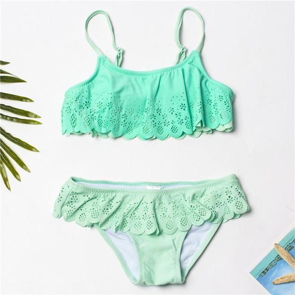 

7-14 years falbala girls bikini set 2021 hollow ou swimsuit swimwear children kids biquini infantil bathing suit a149 one-piece suits