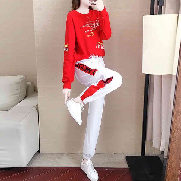 

long sve sports suit women's and autumn fashion trend korean version hong kong style casual sweater two-piece set 2020 spring new, Gray