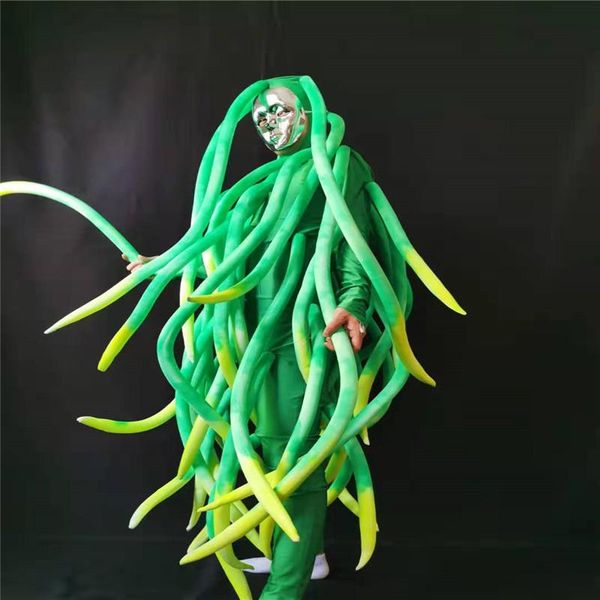

party decoration q11 cosplay stage dance fluorescent green jumpsuit male costumes dj spike outfit stretch bodysuit bar wears clothe disco dr