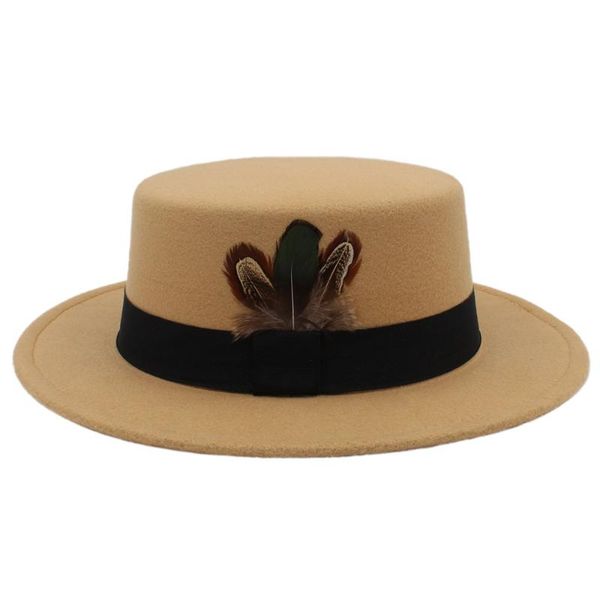 

stingy brim hats winter autumn women flat fedora hat for elegant lady wool pork pie boater sombrero mujer with feather fascinator, Blue;gray