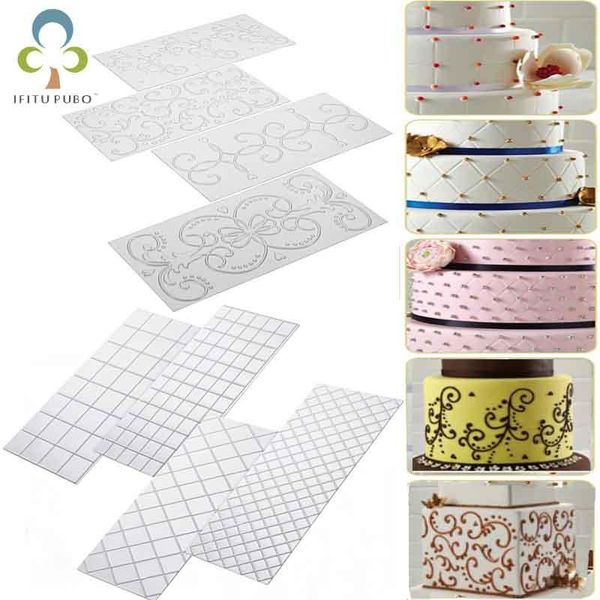 

baking moulds 4pcs/set grid transparent texture mat cake border decorating tools fondant imprint mold cutter zxh