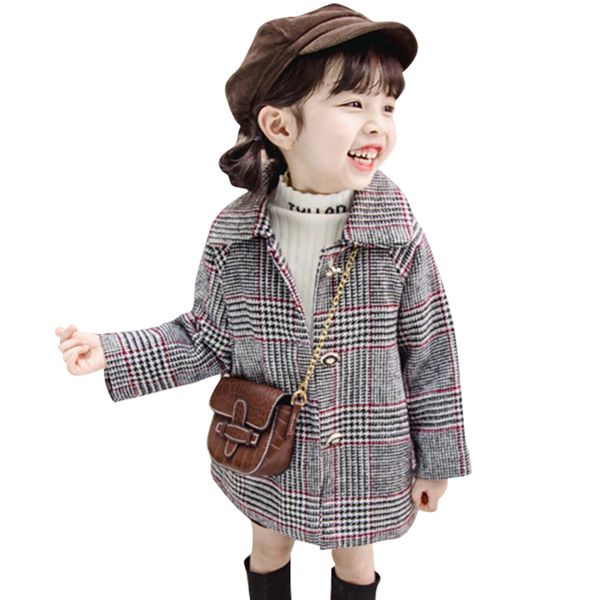 Mädchen Jacke Oberbekleidung Langarm Mädchen Mantel Plaid Muster Kinder Jacke Herbst Winter Kleidung Mädchen 210412