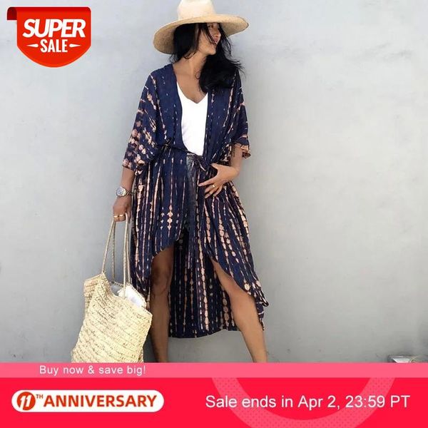 

100% cotton 2021 bikini cover-ups black retro striped self belted women summer kimono dress beach wear swim suit cover up q1225 #880u, Black;gray