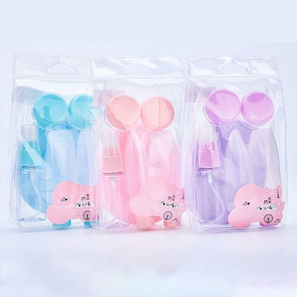 

7pcs travel empty bottles set refillable cosmetic containers squeezable tube cream box dispenser facial cleansing sponge storage & jars