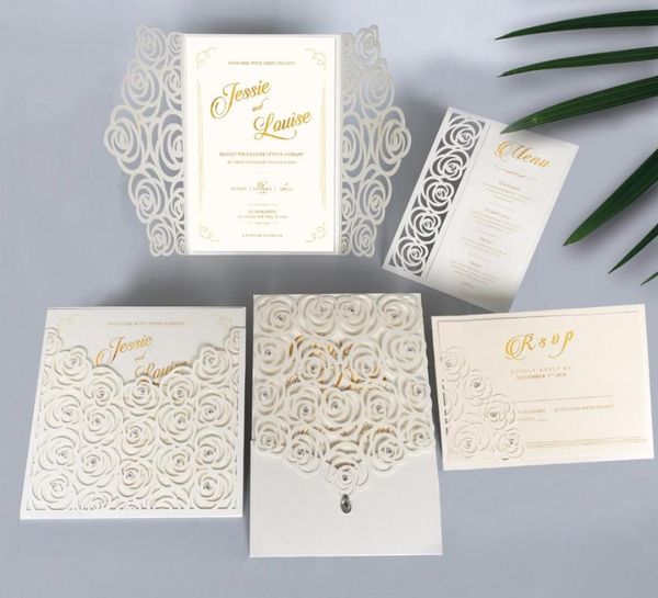

greeting cards rose wedding invitations set elegant shiny invite - of 50 pcs