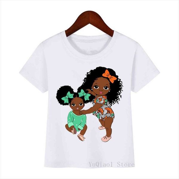 

cute little black girls sisters printed kids t shirts summer dope melanin princess lives matter childrens tee, Blue