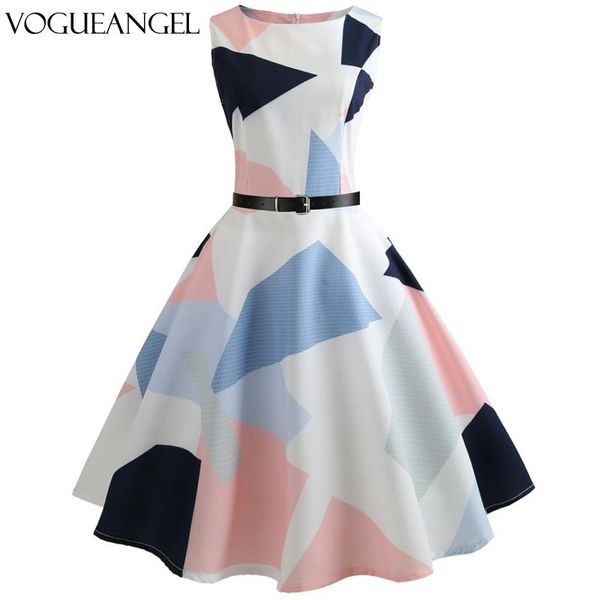 

casual dresses 2021 women summer dress vintage retro print rockabilly robe femme sundress vestidos plus size geometric party, Black;gray