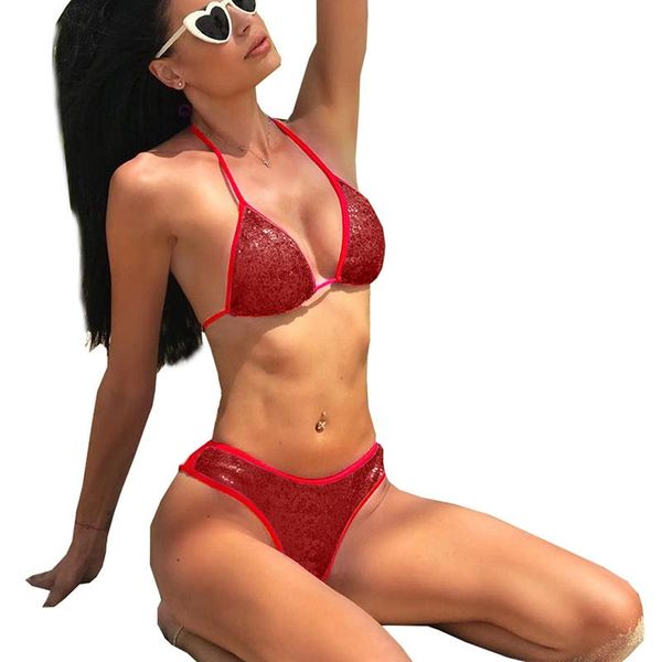 

one-piece suits bright silk swimsuit 2021 female solid swimwear women bikini backless vintage bathing beach suit two piece high cut biq