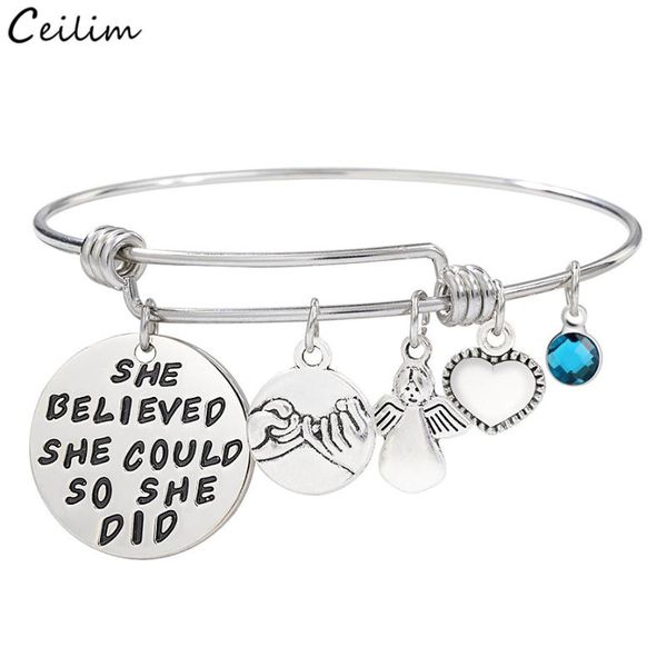 

stainless steel inspirational bangle she believe could so did heart birthstone charm bracelets women jewelry, Black