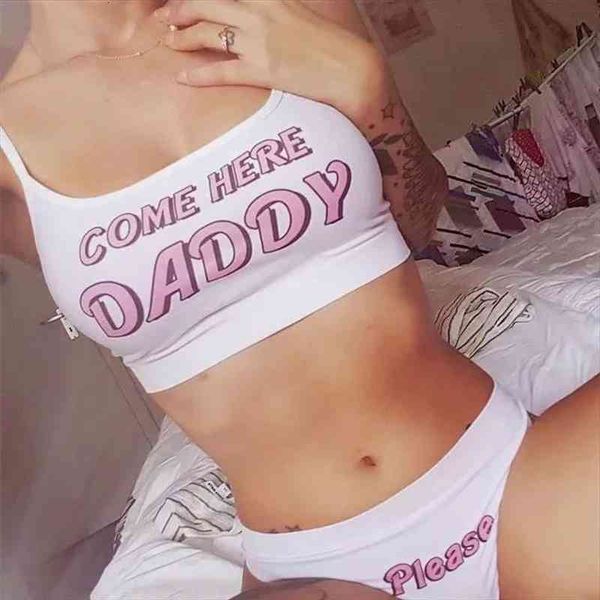 

stylewomen cute sets come here daddy letter print vest underpants cropped feminino pajamas set, Black;red