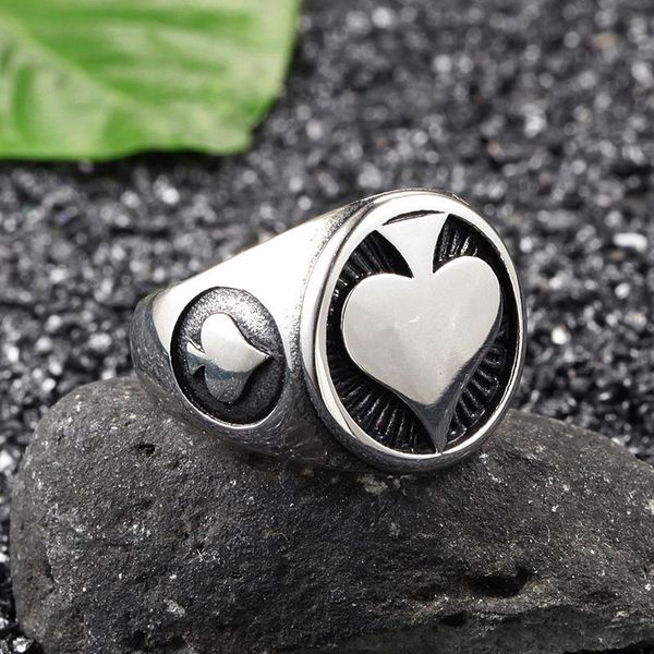 

cluster rings simple gambler stainless steel lucky spades a ring men punk biker for women fashion jewelry gift, Golden;silver