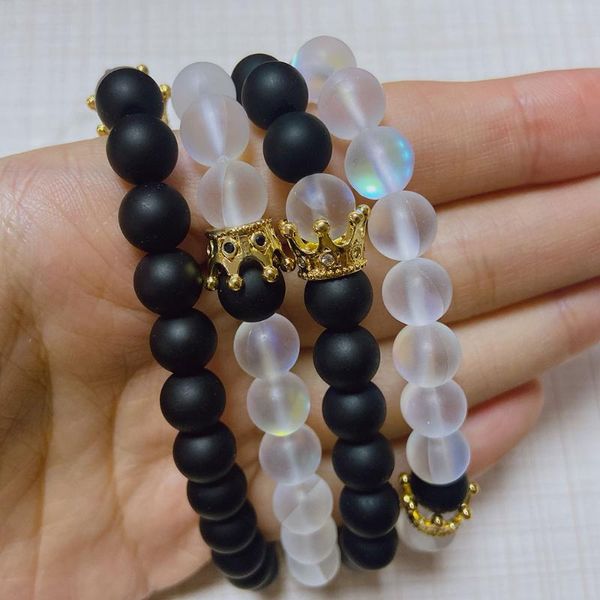 

decorative objects & figurines natural moon stone round beads bracelets jewelry charmblack white crystal crown bracelet set for men women ba