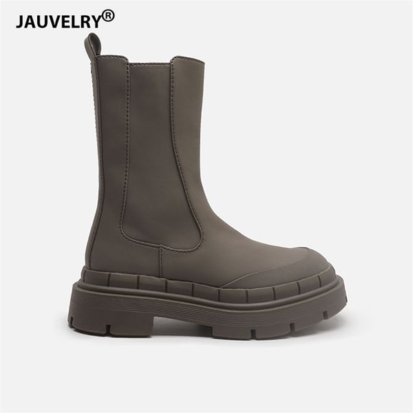 

khaki green ankle boots autumn fashion design side zipper platform boots ins style round toe chunky heel women boots 210914, Black