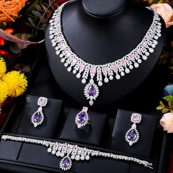 

earrings & necklace kellybola fashion gorgeous zircon bracelet ring 4pcs women's exquisite party anniversary luxury jewelry set, Silver