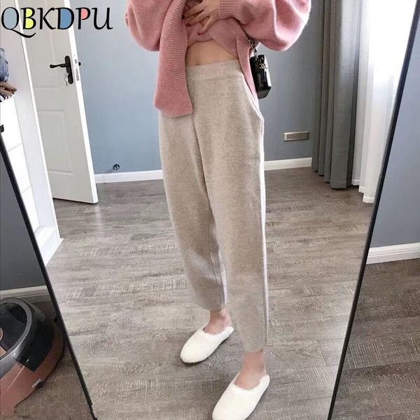 

women's pants & capris winter knitting plus size women woolen waist loose trousers korean office ladies casual streetwear, Black;white