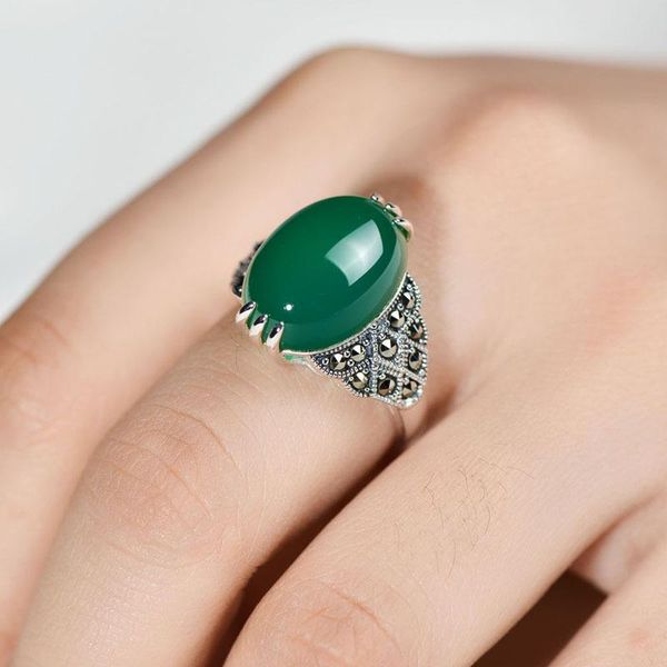 

cluster rings real 925 sterling silver for women with natural green agate stone 6 setting beautiful fine jewelry bague femme, Golden;silver