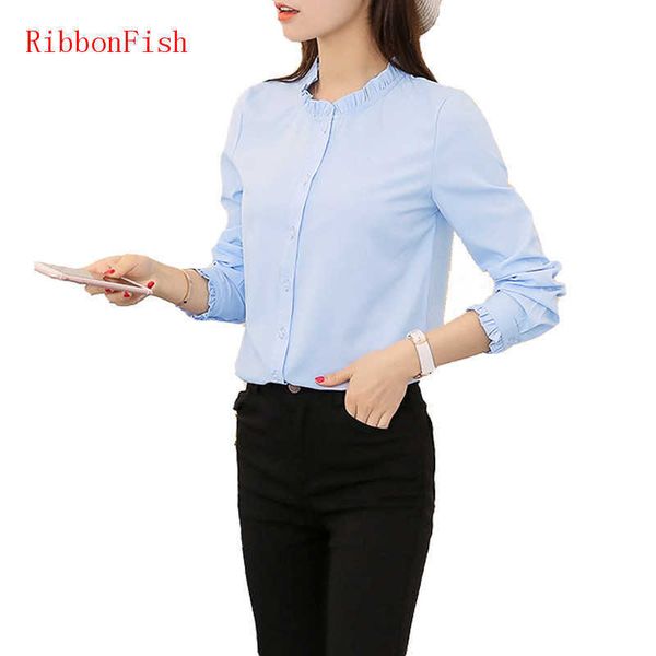 

summer women office work ol wear chiffon blouses shirt lady girsl long sleeve o-neck blusas shirts df1173 210609, White