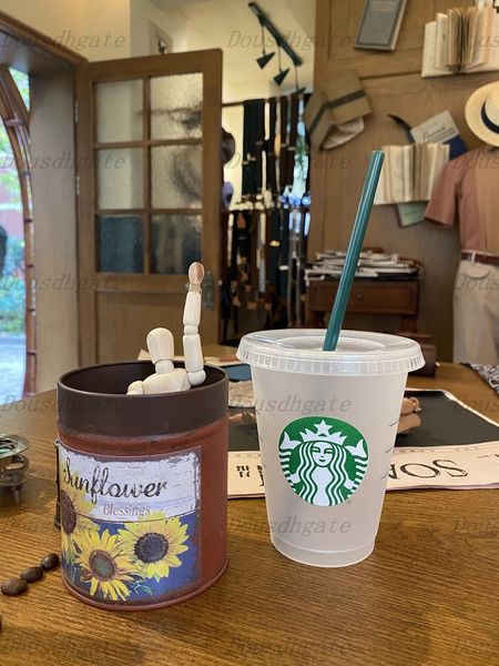 

the goddess starbucks 16oz/473ml pillar shape lid straw mug bardian plastic tumbler reusable clear drinking flat bottom cup 5pcs