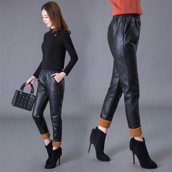 

women's pants & capris leather autumn and winter 2021 high waist suede harun loose lambs wool casual, Black;white