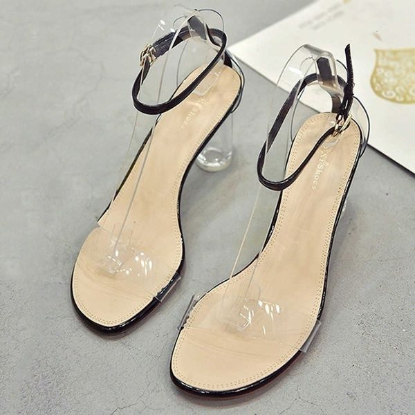 

slippers women's shoes from transparent shape high heel sandals broken shoe bloc shoes open finger sales female sandalia p0ej, Black