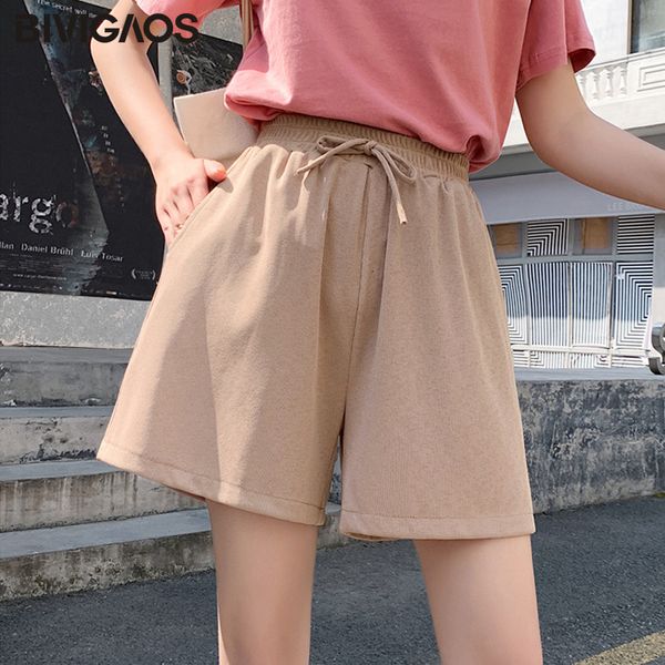 

bivigaos summer new sweet women drawstring casual plus size loose wide leg shorts ladies lungewear 210304, White;black