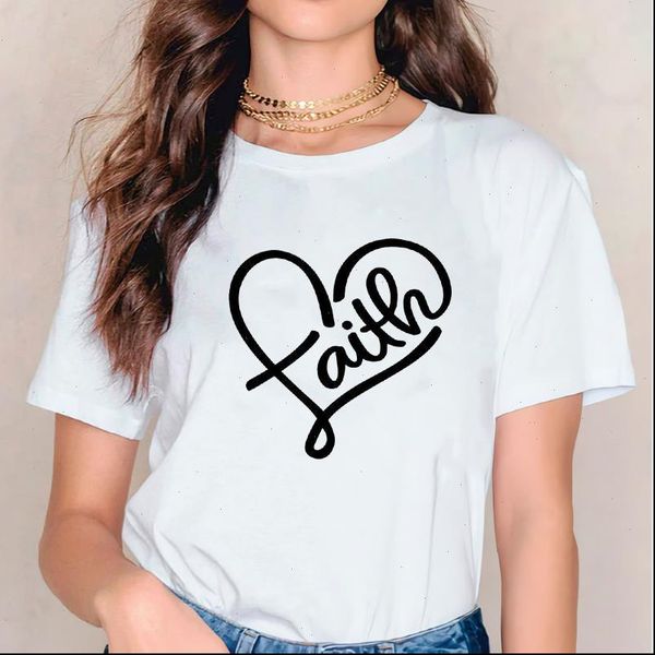 

mujer camisetas love heart faith women letter 90s short sleeve print graphic female tee, White