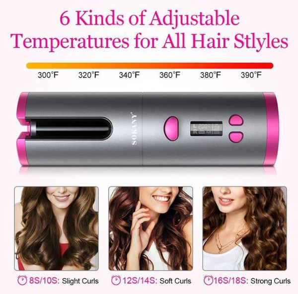 

professional goods automatic hair curler wireless temperature display curling iron wand roller usb charging auto curlers styler tools