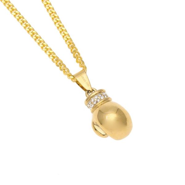 

pendant necklaces stainless steel gold color boxing glove necklace hip hop 60cm long link chain fashion women or men jewelry, Silver